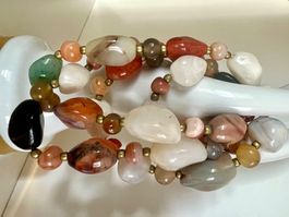 VINTAGE LONG KETTE AUS EDELSTEINEN IM VERLAUF - UNIKAT 72 cm