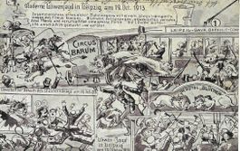 AK CIRCUS BARUM in LEIPZIG 1913 Löwen JAGD UNFALL PANIK