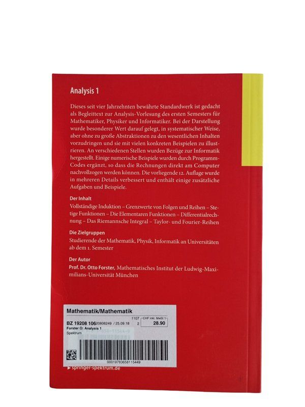 Livres: SPRINGER SPEKTRUM, Analysis1, Otto Forster – D'occasion à Wangen b. Olten par Restwert_Wangen 1
