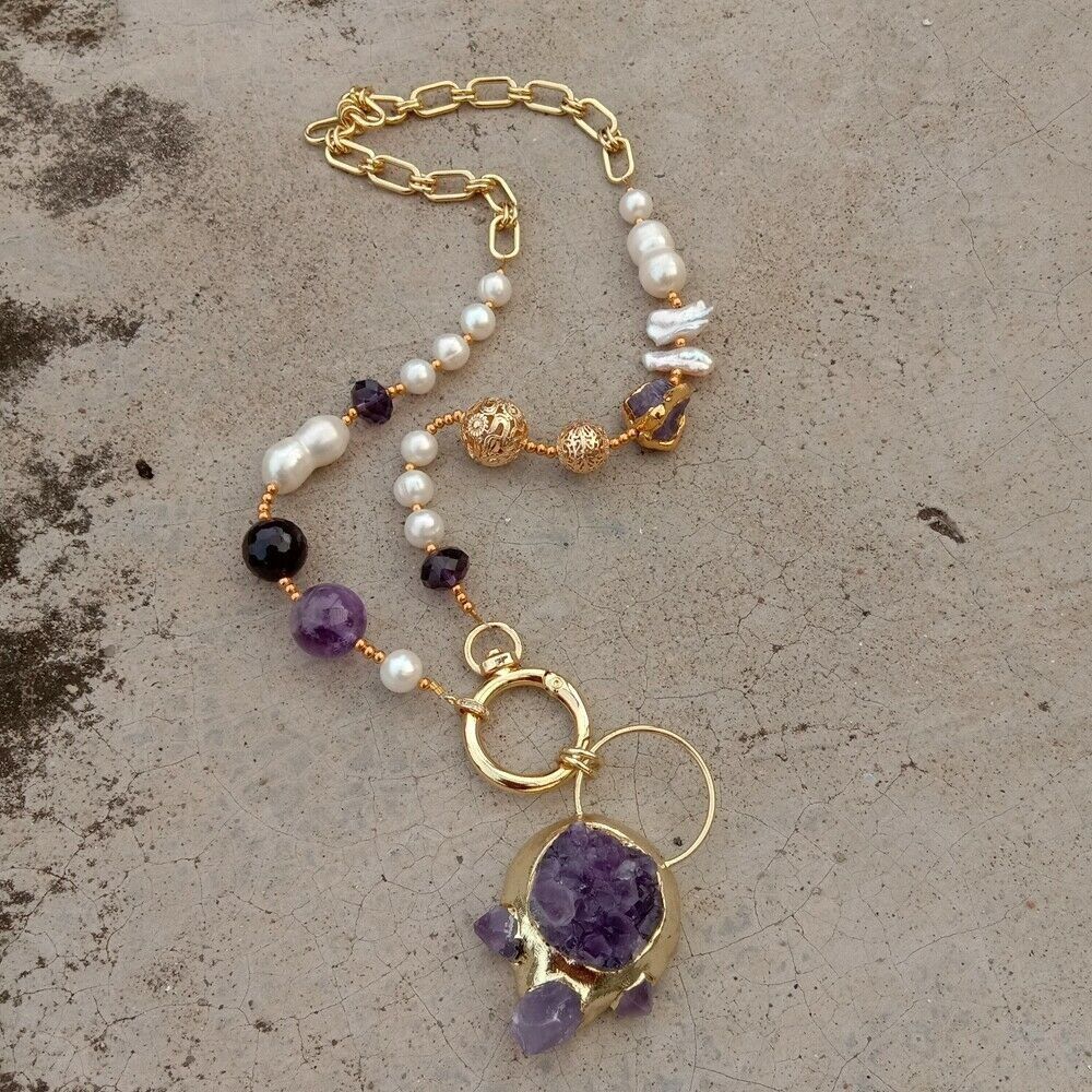 Ketten: Mina Druzy Amethyst Perlen Kette Echt Collier Perle Vrai – Neu (gemäss Beschreibung) aus Prilly von ilyria73 4