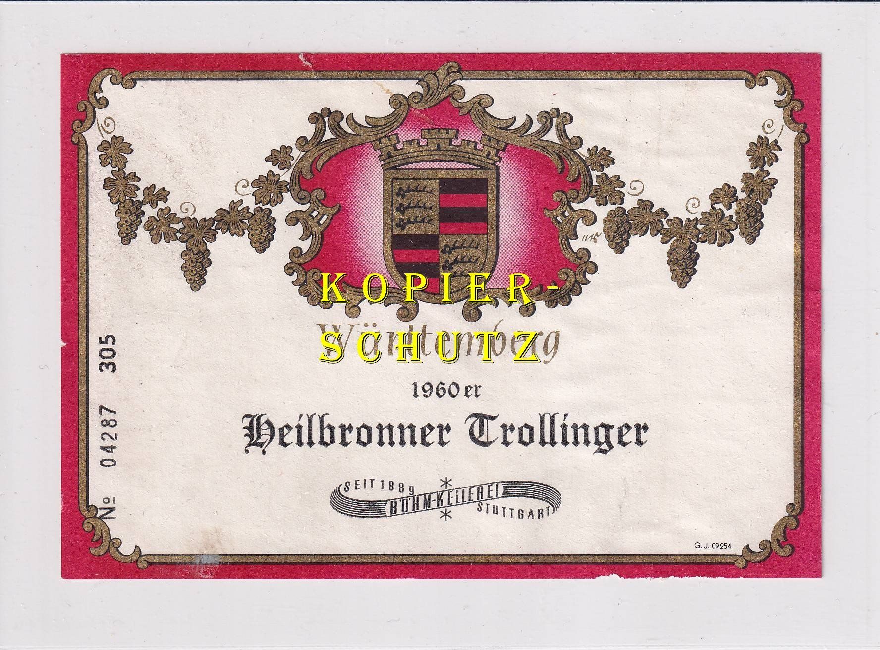 Papier: Etikette - Heilbronner Trollinger 1960 /bd – D'occasion à Hombrechtikon par Rudolf07