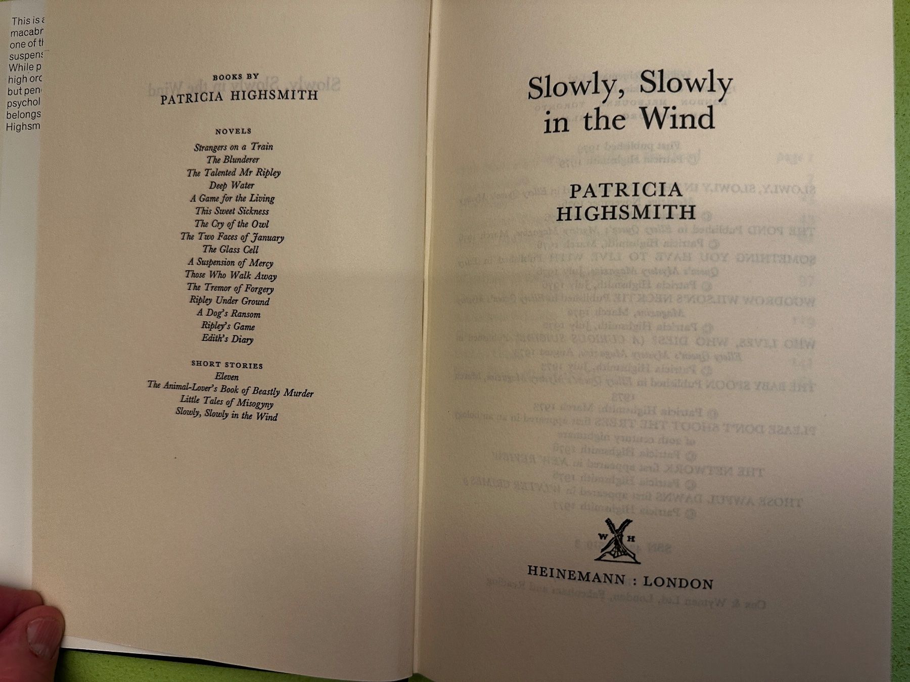Libri: Patricia Highsmith: Slowly, Slowly in the Wind. – Usato da Zürich venduto da allp 2