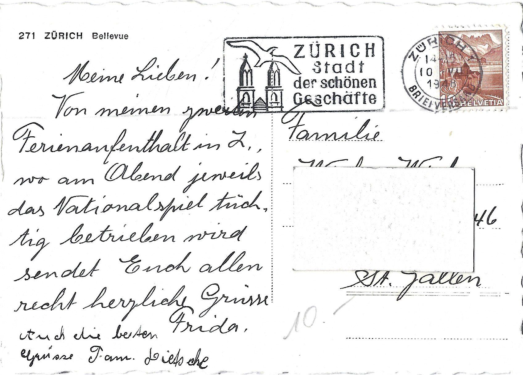 Ansichtskarten: 271   ZÜRICH    Bellevue – Gebraucht aus Bütschwil von Jackson1A 1