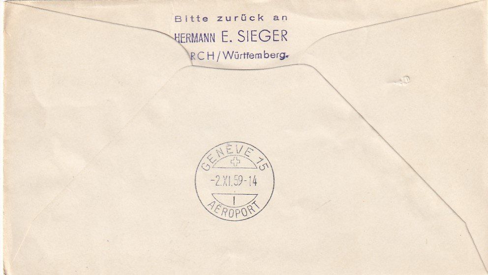Alle Briefmarken: Erstflug Lufthansa Metropolitan Barcelona - Genf 1959 – Gebraucht aus Baar von Asmara111 1