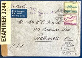 1942 - Flugpost Zensurbrief - Meiringen - Baltimore USA