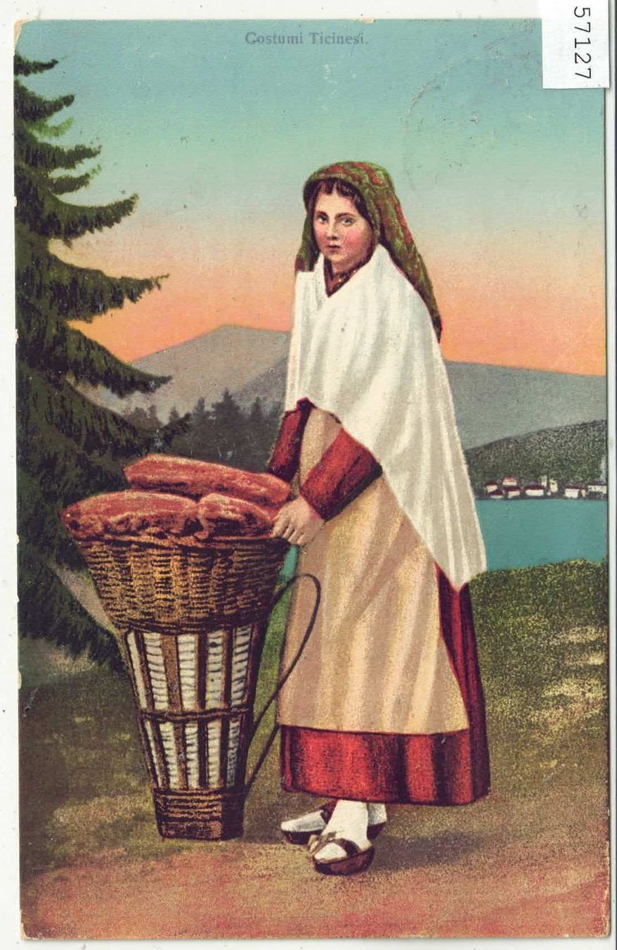 Cartes postales: Costumi Ticinese - Litho - Brotkorb – D'occasion à Ettingen par Kartenplanet