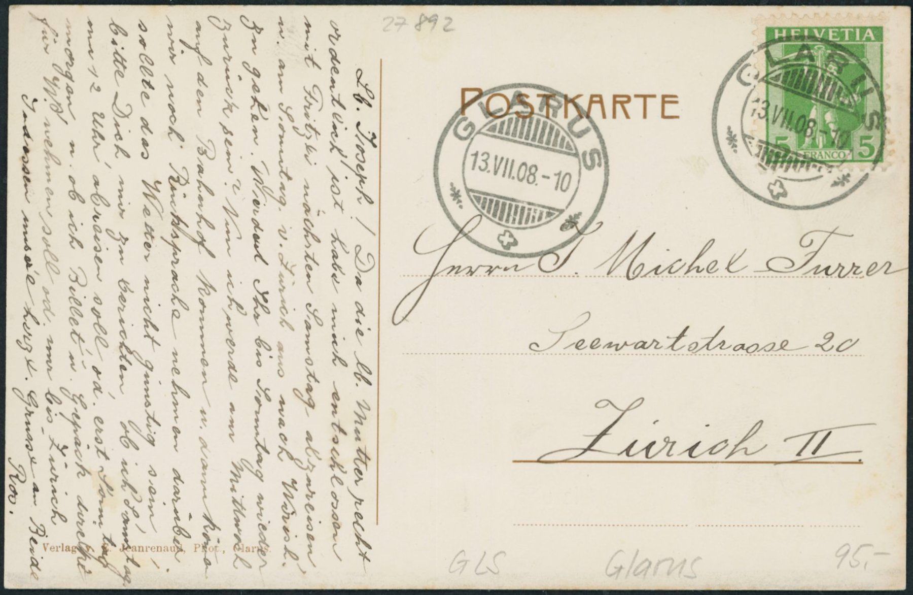 Cartes postales: GLS Glarus – D'occasion à Schindellegi par stationary 1