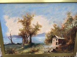 Peinture sur toile lac Léman de Edouard Moreillon.