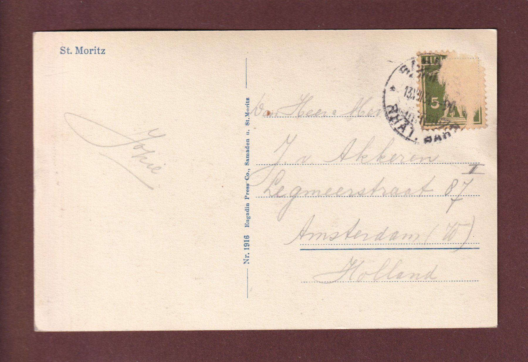 Cartoline postali: ST. MORITZ - 1934 – Usato da Pully venduto da nicecards 1