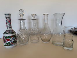 6 Karaffen Glas verschieden neuwertig ohne Schadstellen...