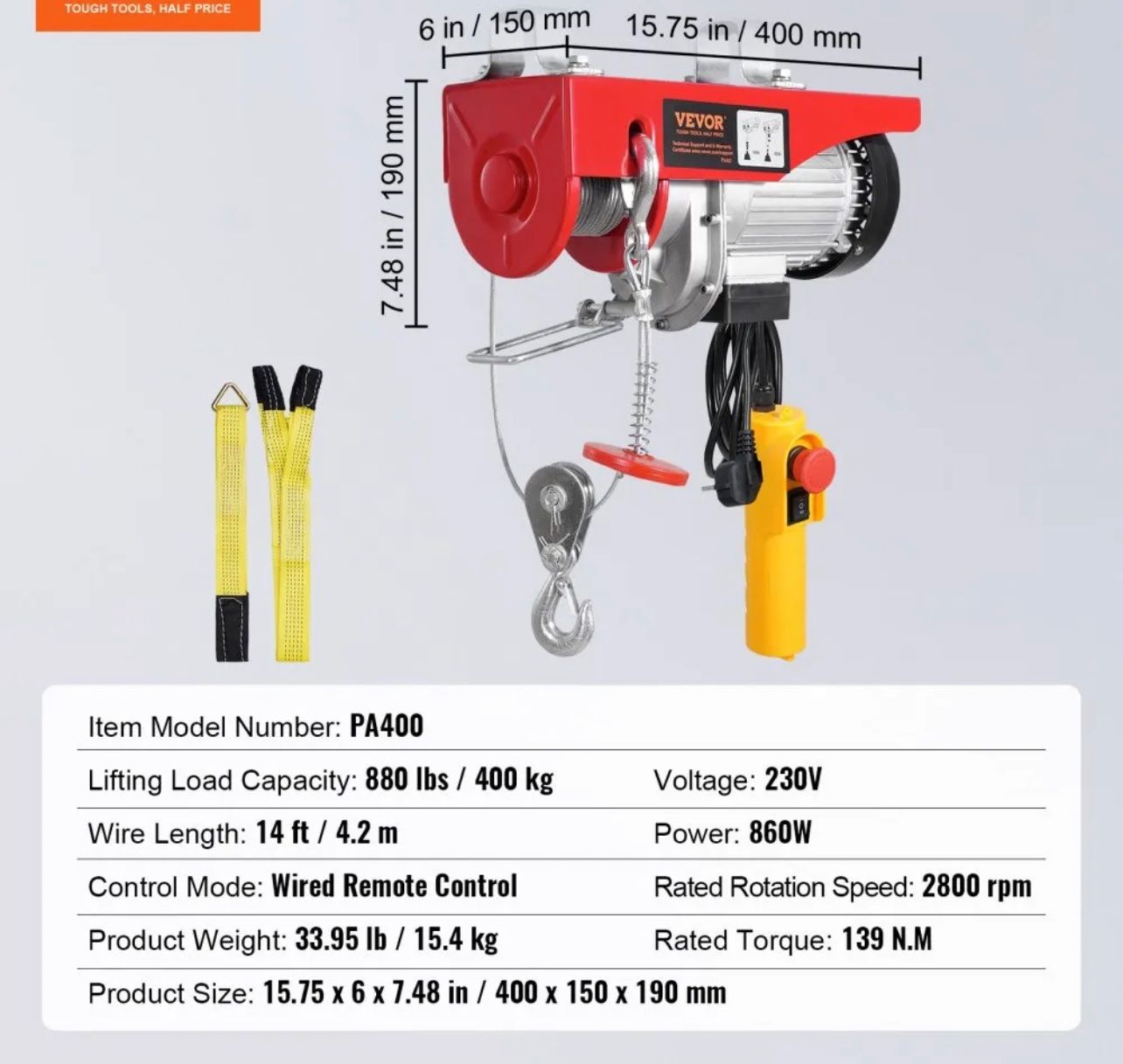 Argani forestali & Pinze posteriori : Elektrische Seilwinde, 400 kg, Motorwinde mit 4,2 m – Nuovo e nell'imballaggio originale da Amriswil venduto da JaJa-Express 6