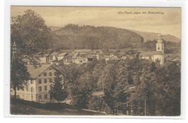 1950Alt-Thusis Nahbild Dorf,Kirche, Brücke+Sicht Heinzenberg