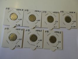Dt.  Reich 1874-1876, Konvolut 7 alte 5 Pfennig-Münzen
