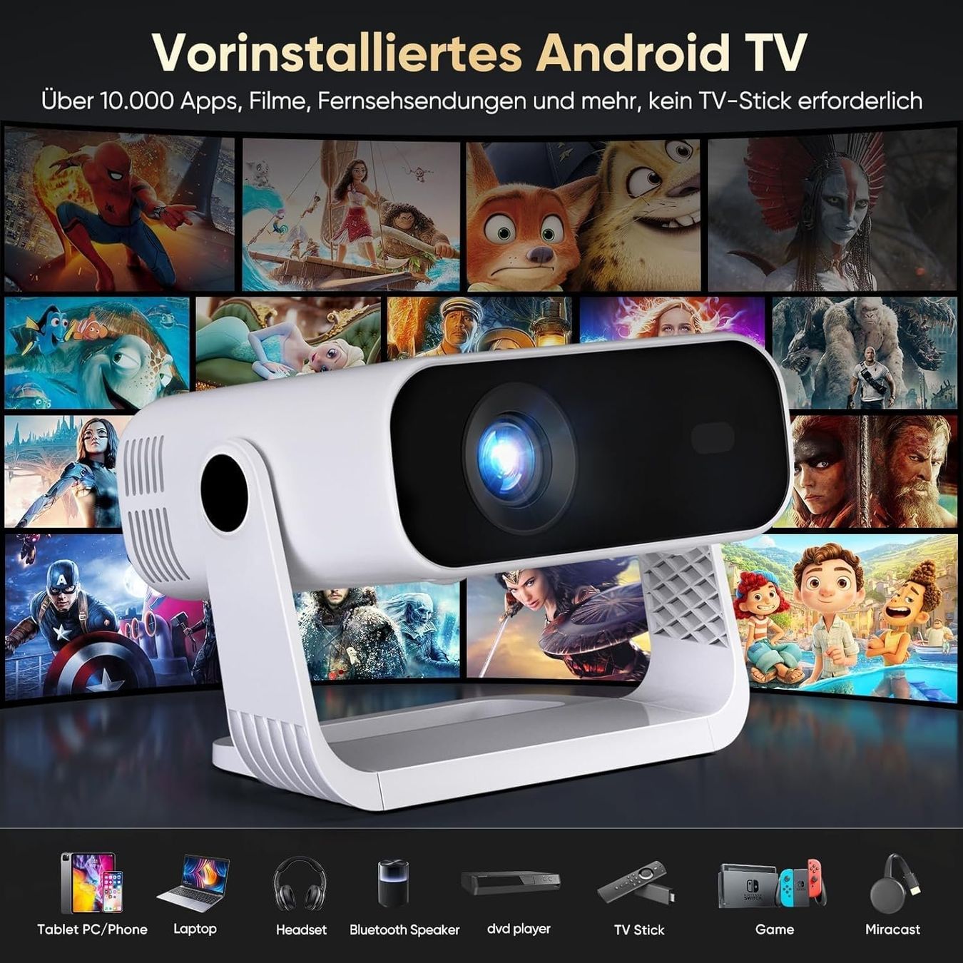 Vidéoprojecteurs: 2026 Neuer Smart Mini Beamer Integrierte APP Android 14 Unte – Neuf avec emballage d'origine à Hundwil par pak_7zvn 1