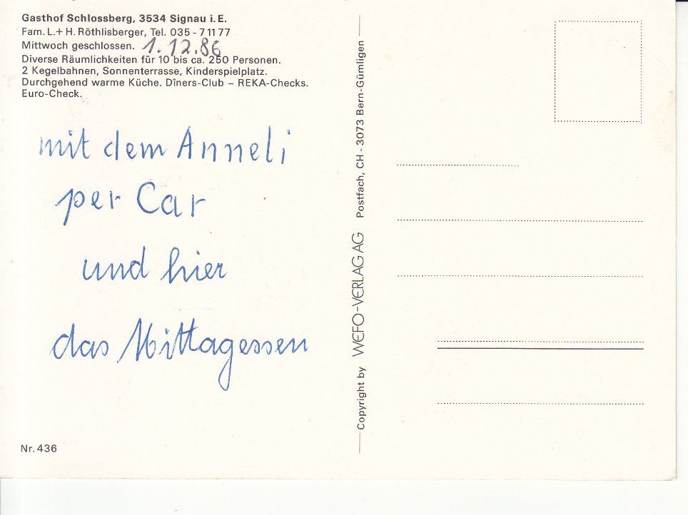 Cartoline postali: Signau Schlossberg 1986 – Usato da Bürglen TG venduto da StampGraf 1