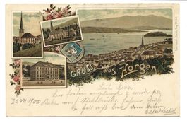 Gruss aus Horgen (ZH) Kirchen - Schulhaus - Litho - 1900
