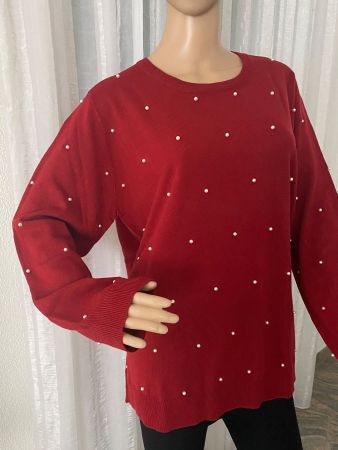 MUST HAVE - stylische Pullover mit Perlen, dunkelrot, 48