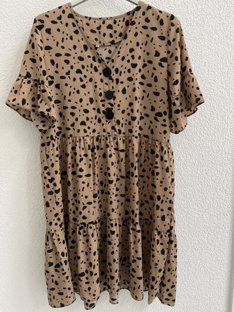 Kleid mit Leo-Muster, Grösse M, Beige/Schwarz