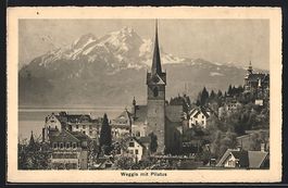 AK Weggis, Teilansicht mit Pilatus, 1912