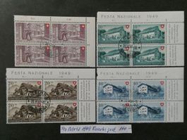 Pro Patria 1949 Viererblöcke gestempelt vom Eckrand