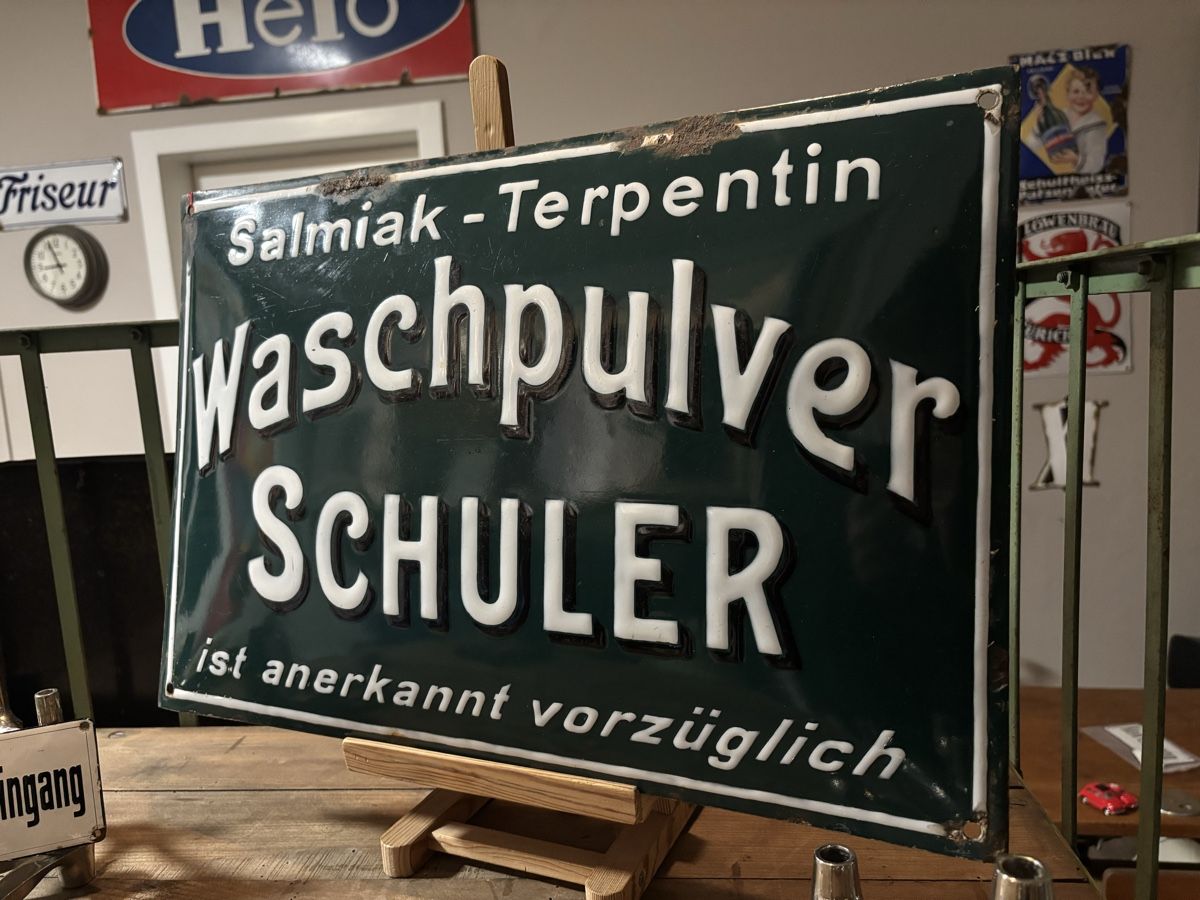 Schilder: Emailschild, Waschpulver Schuler, CH Schild, uralt – Gebraucht aus Staufen von timelessvintage