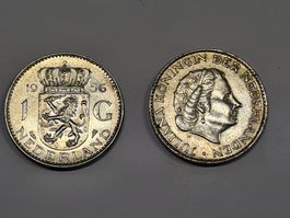 2x 1 Gulden Silber 1955 und 1956 Königin Juliana