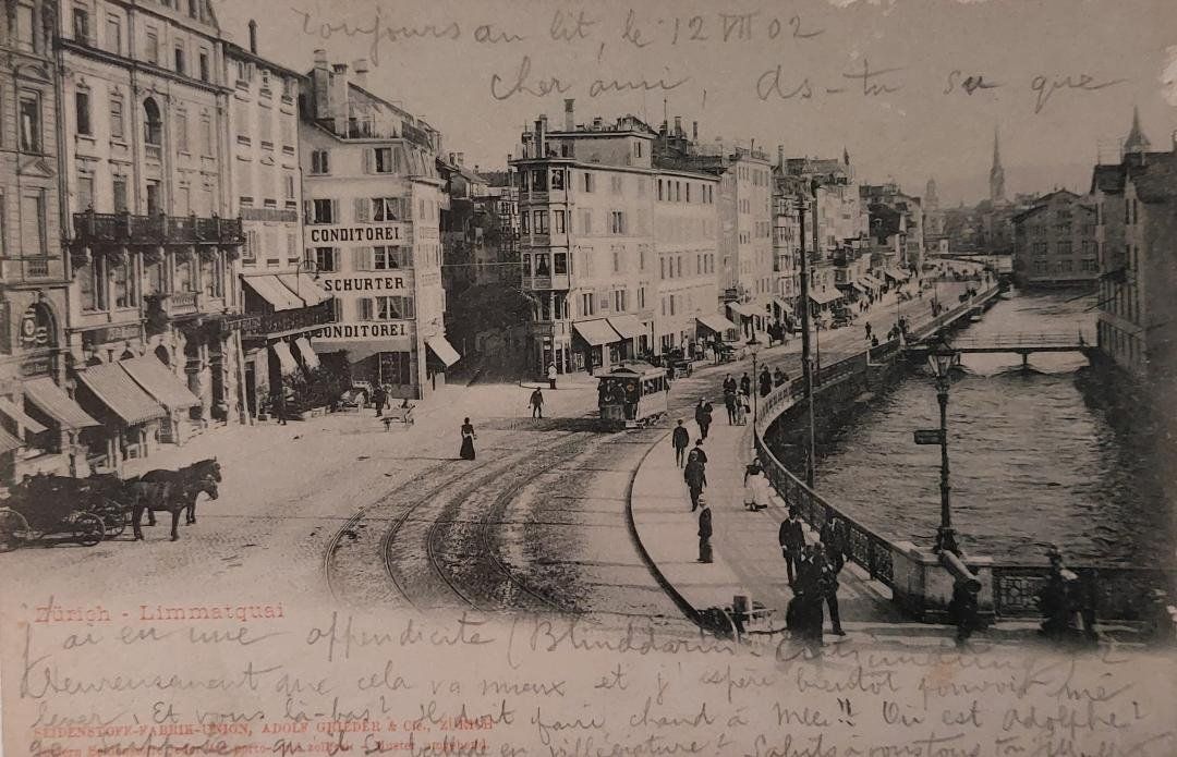 Cartoline postali: ZÜRICH - Limmatquai - Tram - 1902 – Usato da Delémont venduto da Domdom1