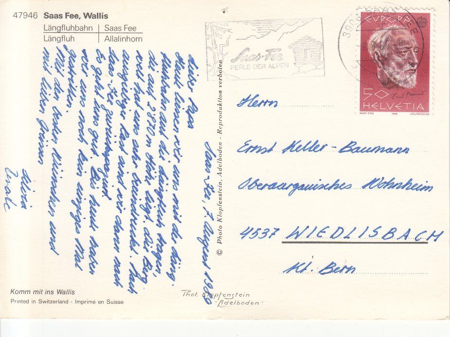 Cartoline postali: Saas Fee Längfluh 1989 – Usato da Bürglen TG venduto da StampGraf 1