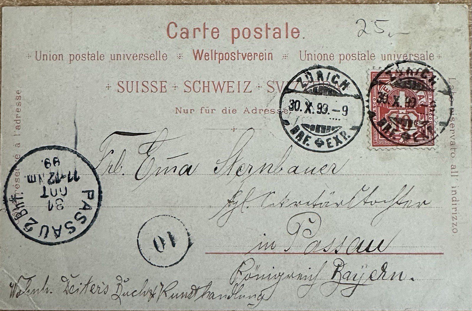 Cartoline postali: Zürich Theater Schiff Litho 1898 – Usato da Rapperswil SG venduto da INTELVI 1