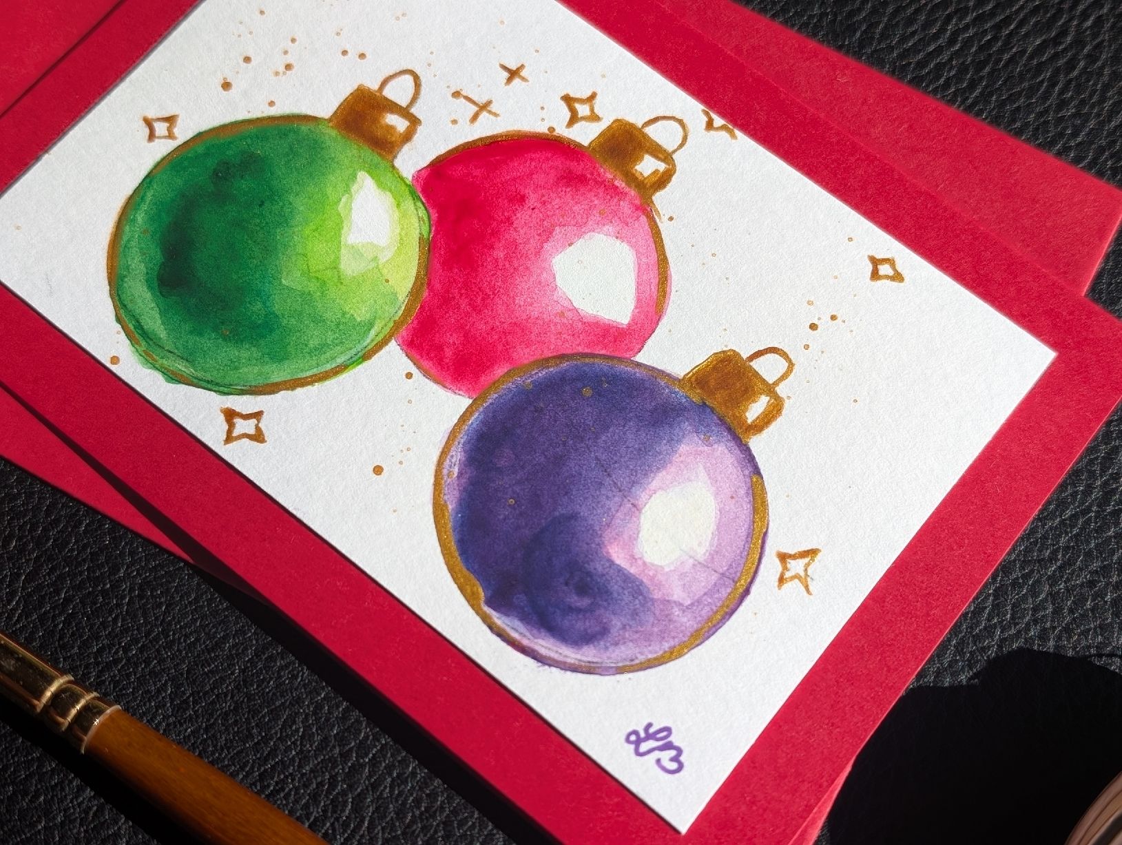 Cartes: 2er Set Handgemachte Weihnachtskarten Aquarell Kugeln – Neuf avec emballage d'origine à Winterthur par LaVieColor 1