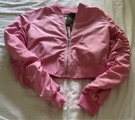 Pink cropped nylon bomber jacket SMALL