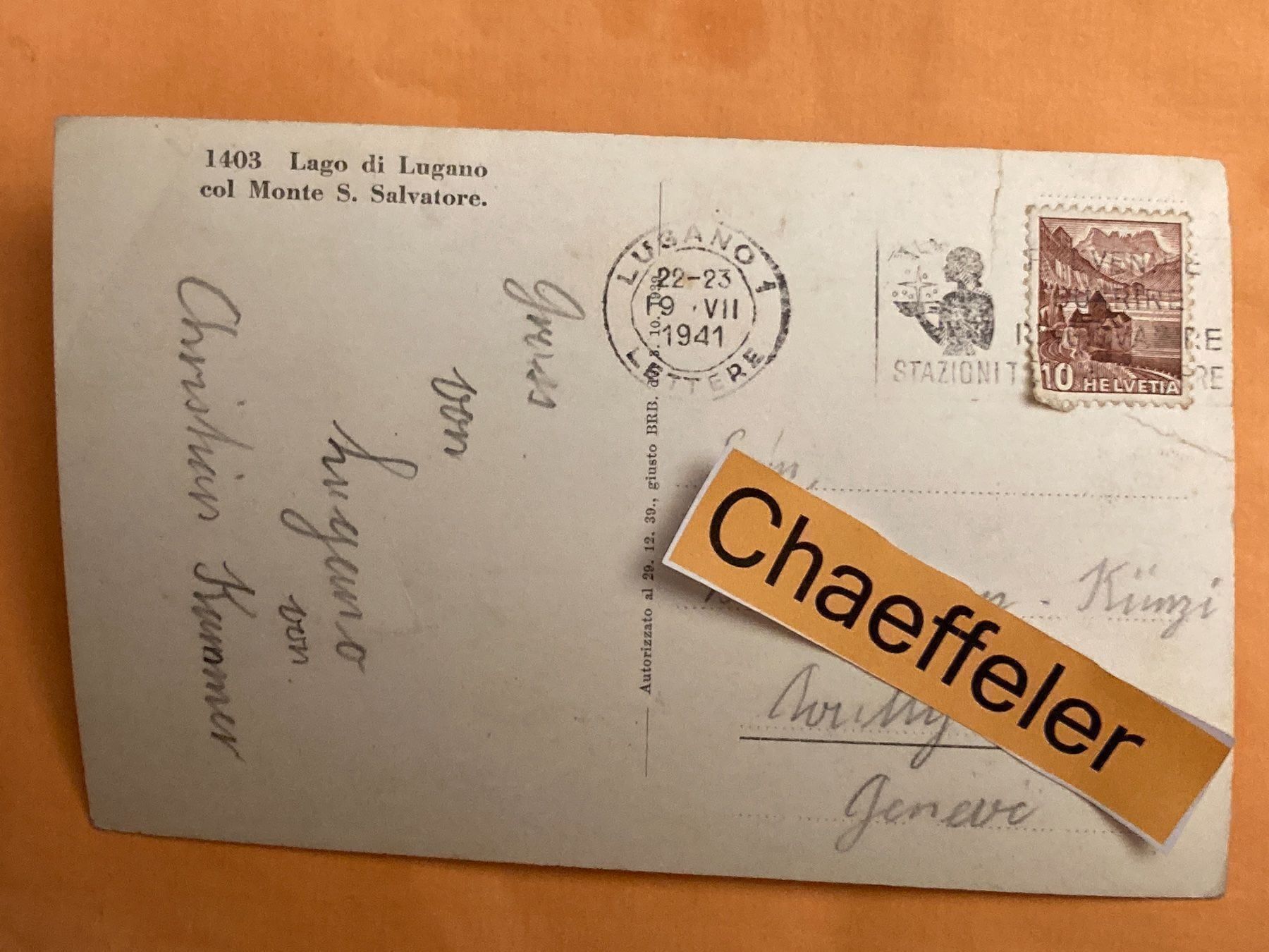 Cartoline postali: 1403 Lago du Lugano. 1941 – Difettoso da Zürich venduto da Chaeffeler 1