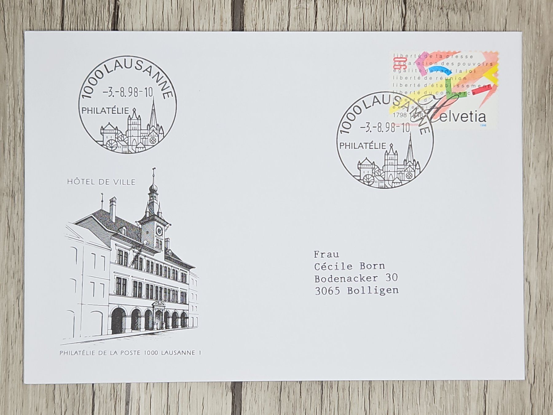 Tutti i francobolli: CL11 Enveloppe + Timbre Suisse 1998 – Usato da Cousset venduto da Patrick_Collections