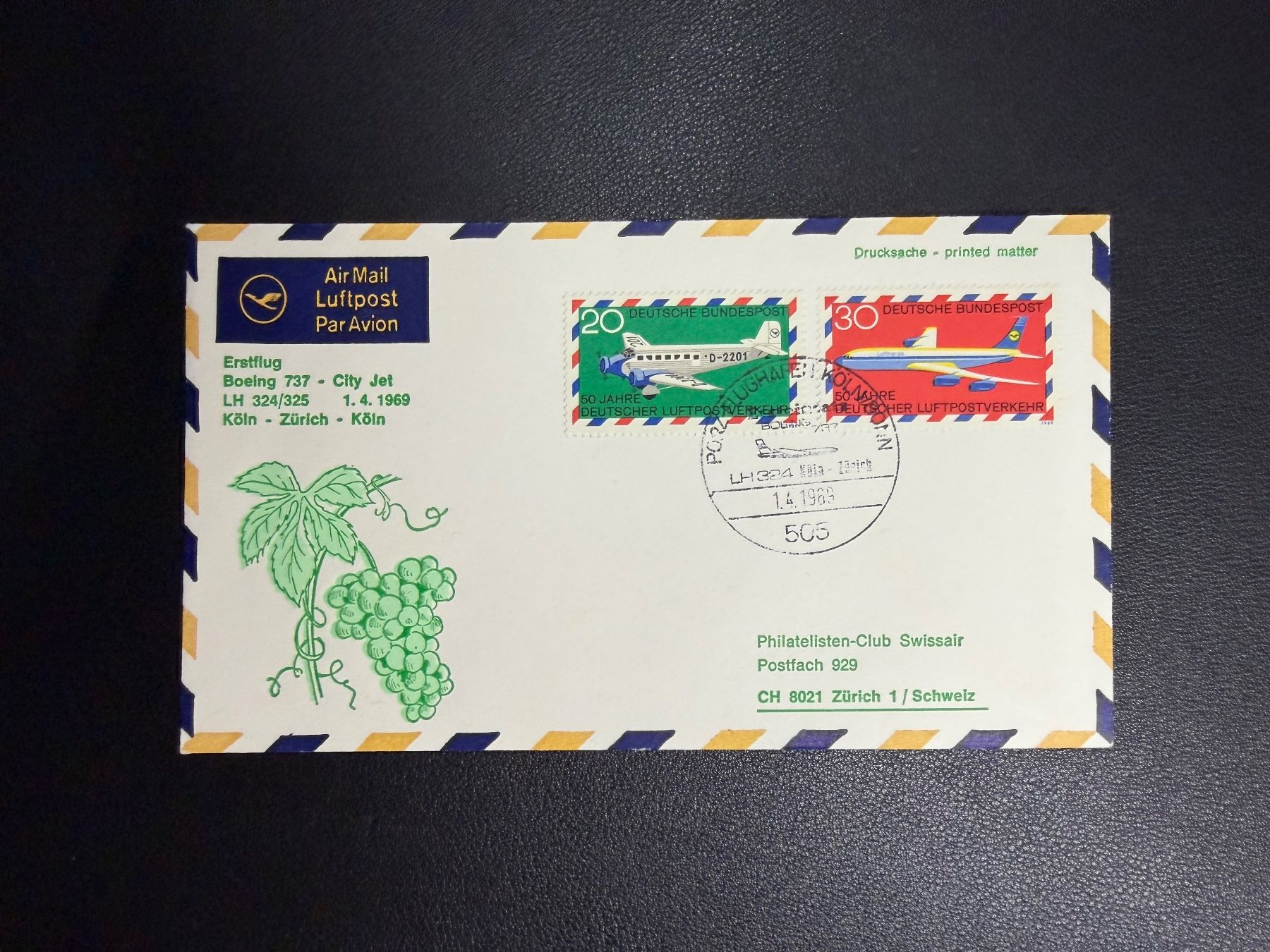 Alle Briefmarken: Lufthansa Erstflug Köln-Zürich 1969 – Gebraucht aus oberrüti von jeanmei