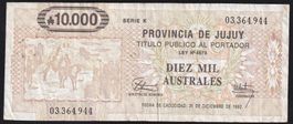 Argentinien Jujuy 10'000 Australes 1992