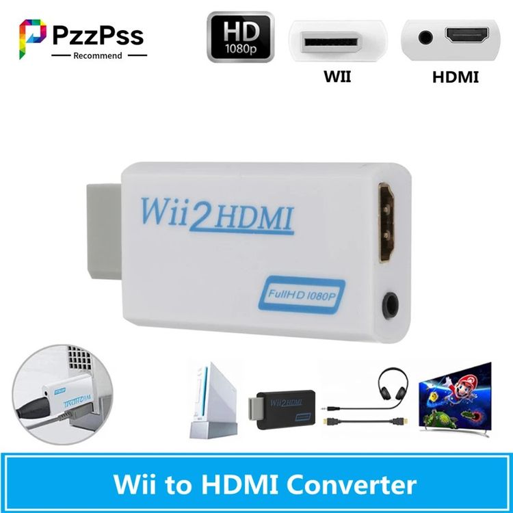 1080p Wii à HDMI Convertisseur Mini 3.5mm Adaptateur Wii2HDMI Audio HD  Sortie vidéo