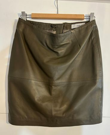 Trendiger ICHI Lederrock, Khaki, Gr. 38, Herbst/Winter, Neu
