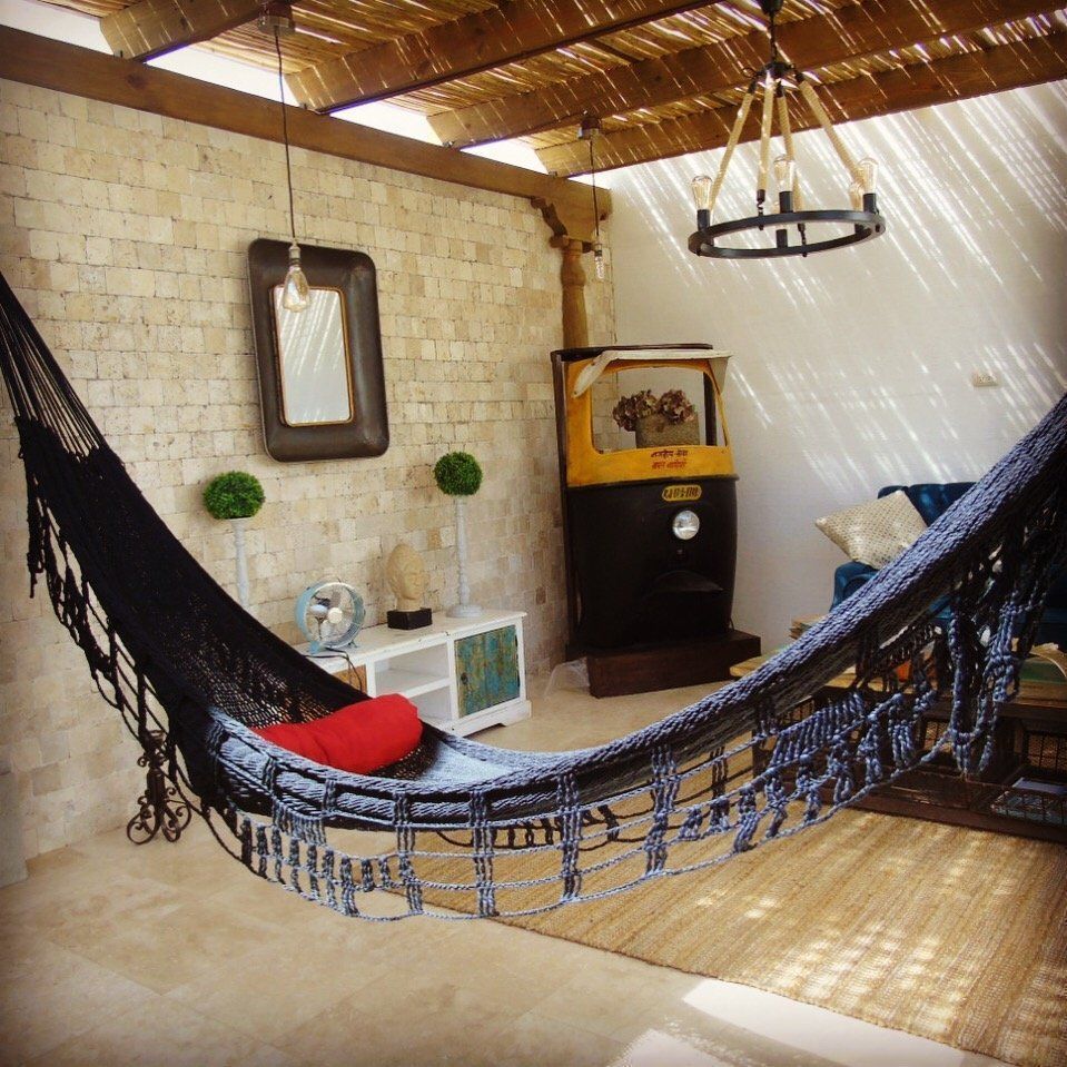 Amache: Large Hamac noir avec Macramé - Tissé Main en Coton – Nuovo e nell'imballaggio originale da Dübendorf venduto da Mayan-Dreams 2