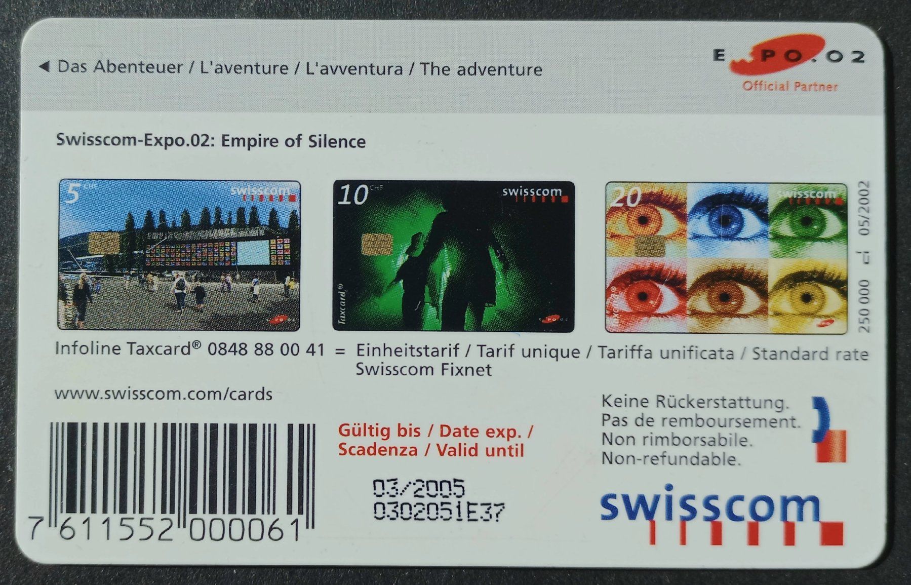 Swisscom Schede telefoniche: Taxcard - Expo 02 - CH – Usato da Niederuzwil venduto da lubimaja 1