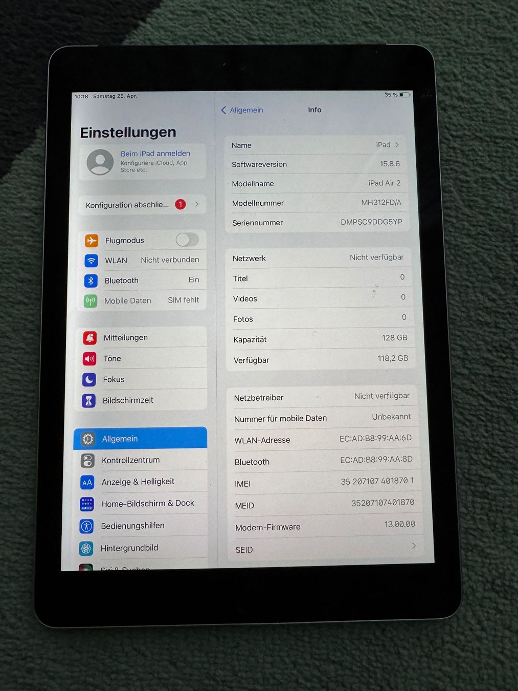 Apple Tablet PC: iPad Air 2 – 128 GB – Gebraucht aus Adliswil von Busys 1