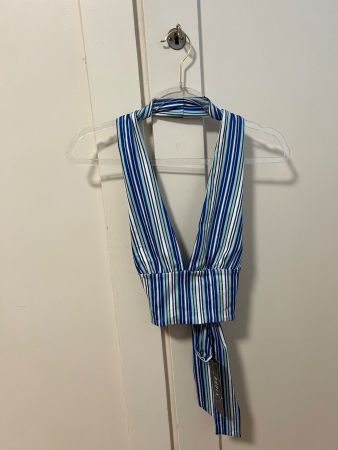Top donna a righe blu con laccetti taglia M nuovo