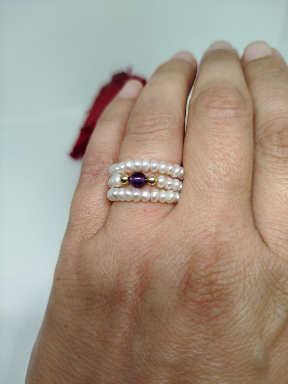 Anelli: Perlenring mit Amethyst, elastisch, neu! – Nuovo (secondo la descrizione) da Rupperswil venduto da Annet.Dann888 6