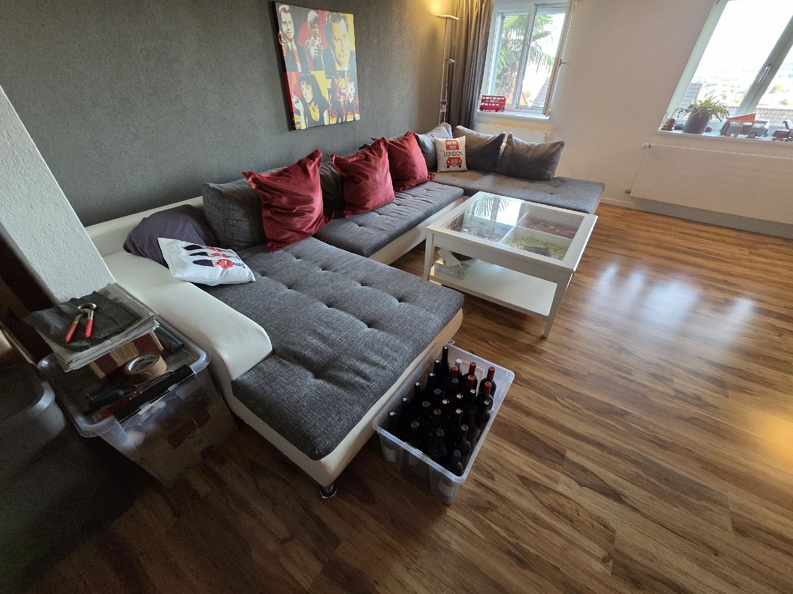 Sofas: Wohnlandschaft Sofa Ecksofa Stoff grau/weiss Gebraucht – Gebraucht aus Egerkingen von marc.feurer 2