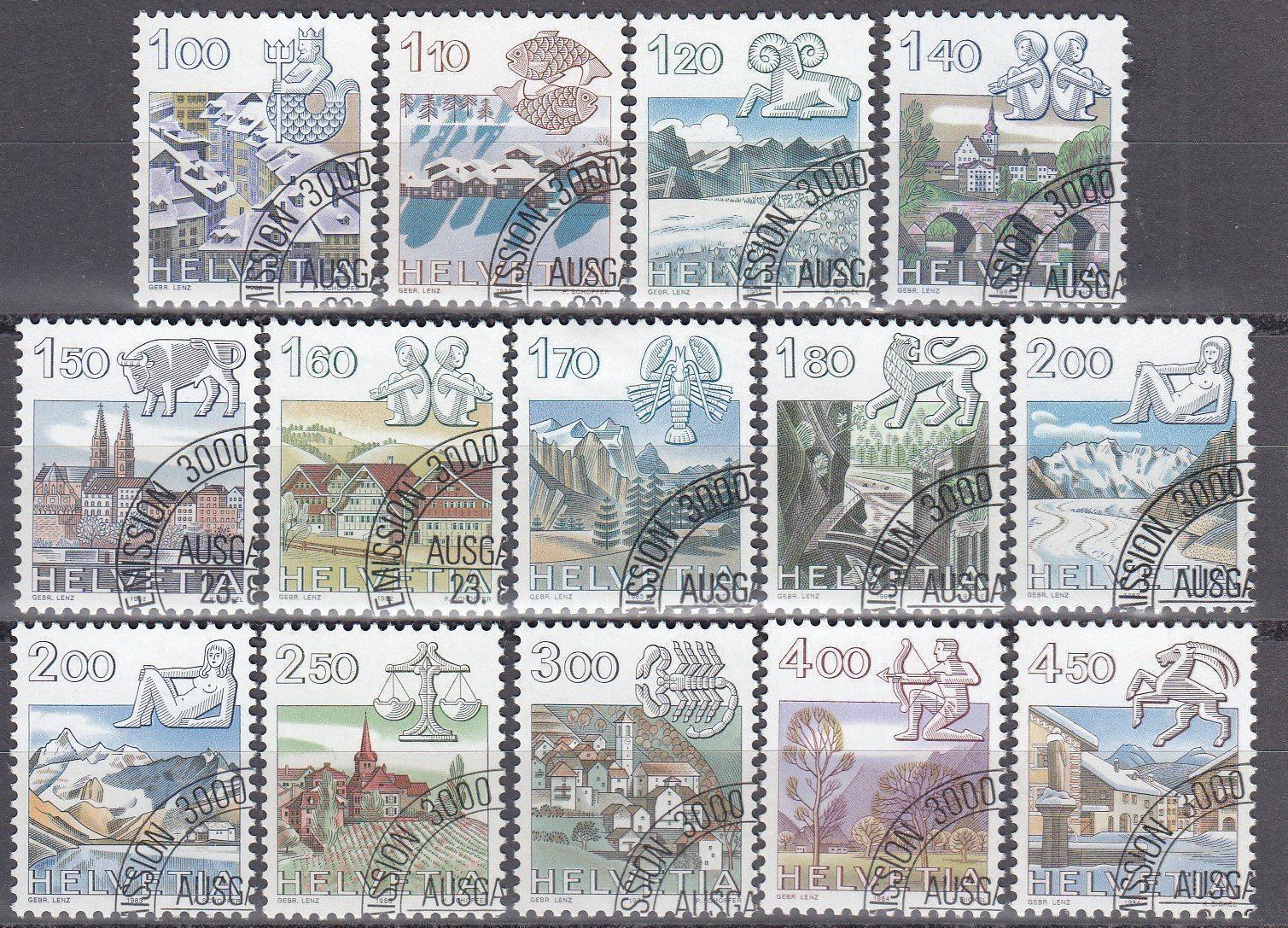 Alle Briefmarken: 680-693 mit FD-Stempel unten rechts – Gebraucht aus Spreitenbach von Lienbi01