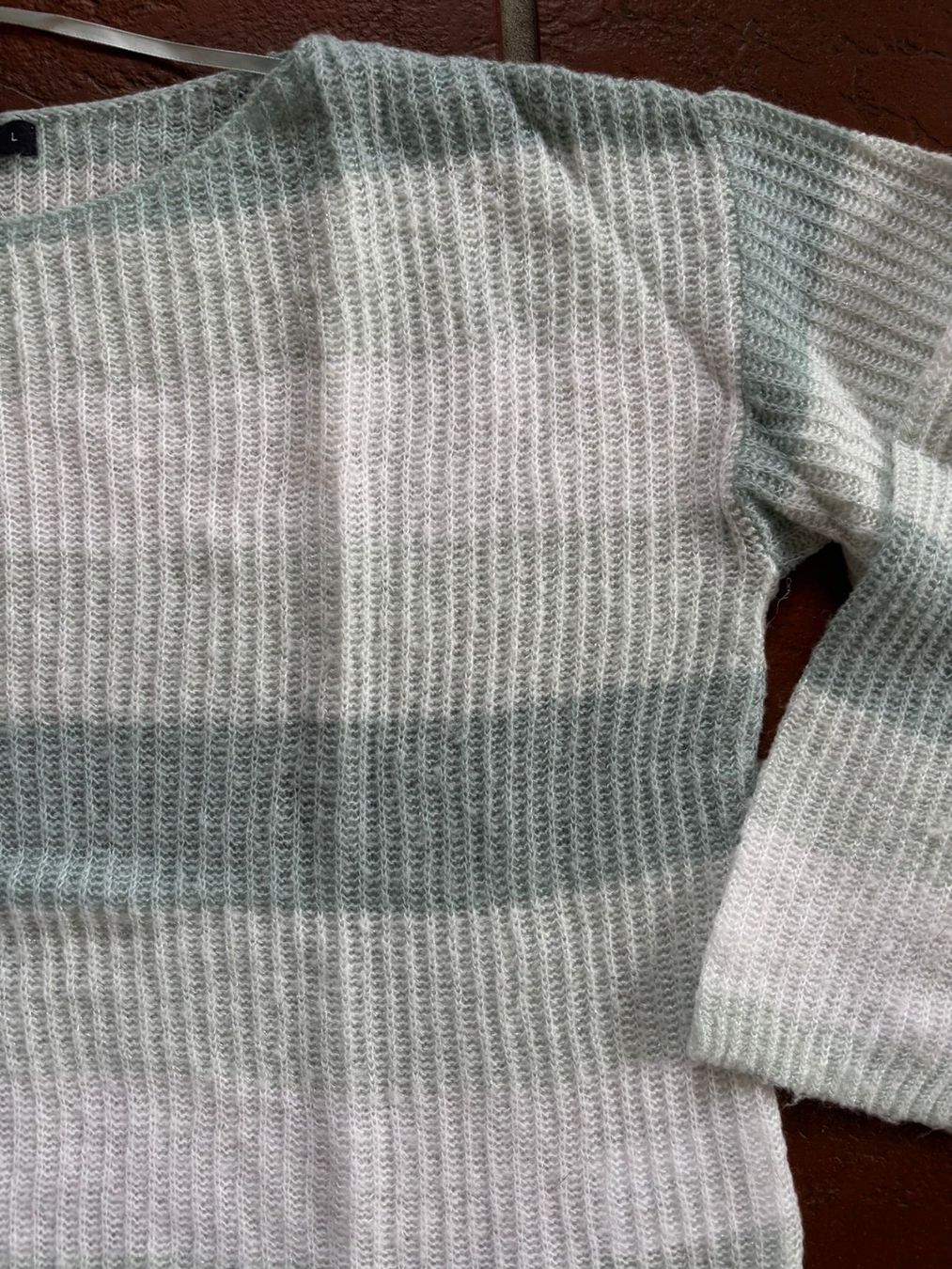 Maglioni & Felpe: Jean Pascale; weiss/türkis gestreifter Strick-Pullover Gr. L – Usato da Boniswil venduto da Totomat-Lady 1