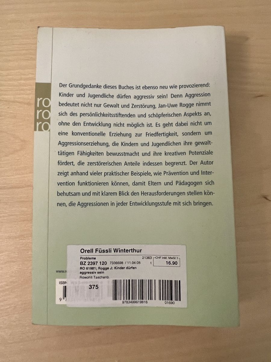 Bücher: "Kinder dürfen aggressiv sein" - Rogge, Top Zustand! – Gebraucht aus Winterthur von Mdreams 1