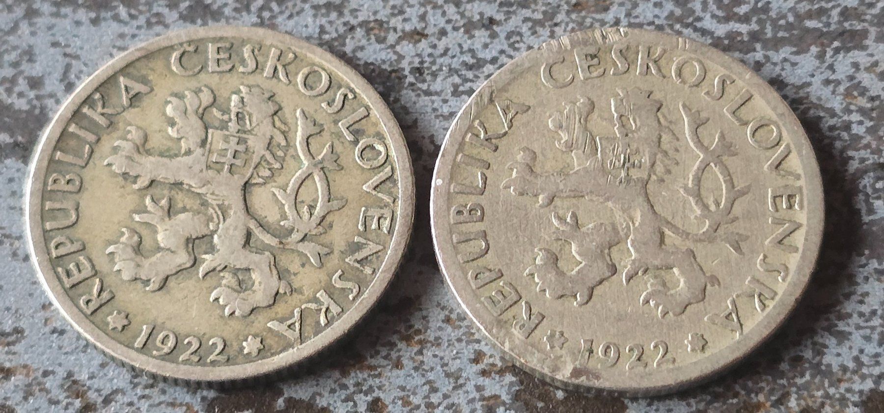 Tutti le monete: 2x Tschechoslowakei 1 Koruna 1922 – Usato da Duebendorf venduto da Dguguseli