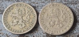 2x Tschechoslowakei 1 Koruna 1922