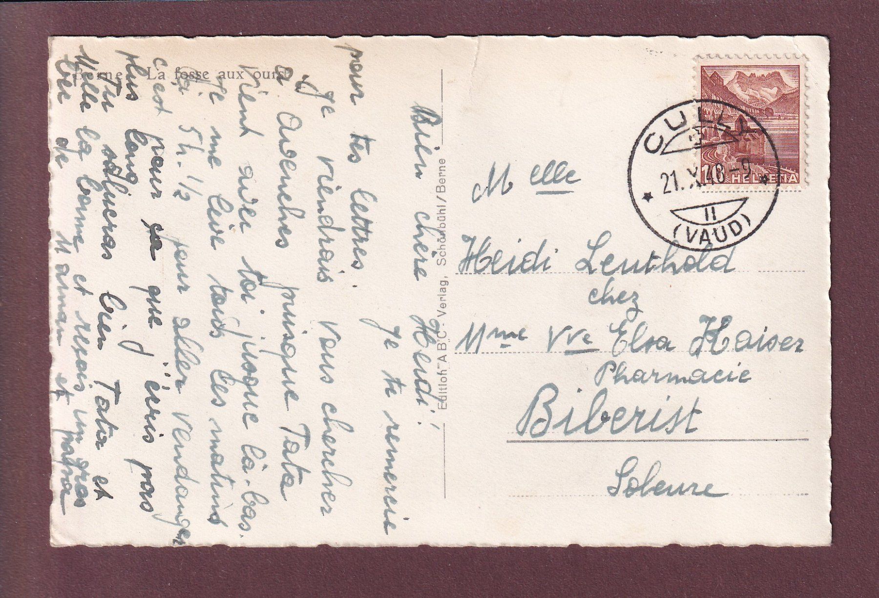 Cartoline postali: BERN - Bärengraben - 1948 – Usato da Pully venduto da nicecards 1