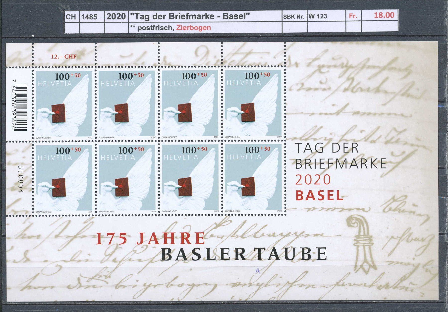 Tutti i francobolli: 2020 "Tag der Briefmarke - Basel" - Zierbogen, ** postfrisch – Nuovo (secondo la descrizione) da Winterthur venduto da Zupogeru